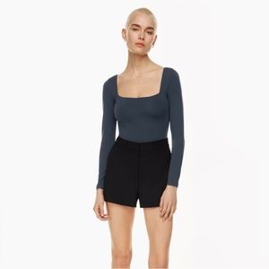 Grey Aritzia Babaton Contour Squareneck Longsleeve Bodysuit